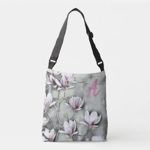 Sac Ajustable Monogramme Pink magnolia branche dessin gris noir