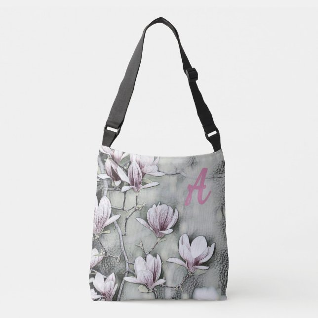 Sac Ajustable Monogramme Pink magnolia branche dessin gris noir (Devant)