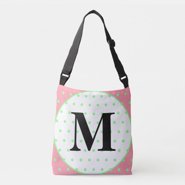 Sac Ajustable Monogramme Pois verts de menthe rose (Devant)