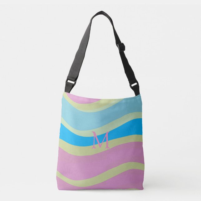 Sac Ajustable Monogramme rose Bleu Jaune Design moderne (Devant)