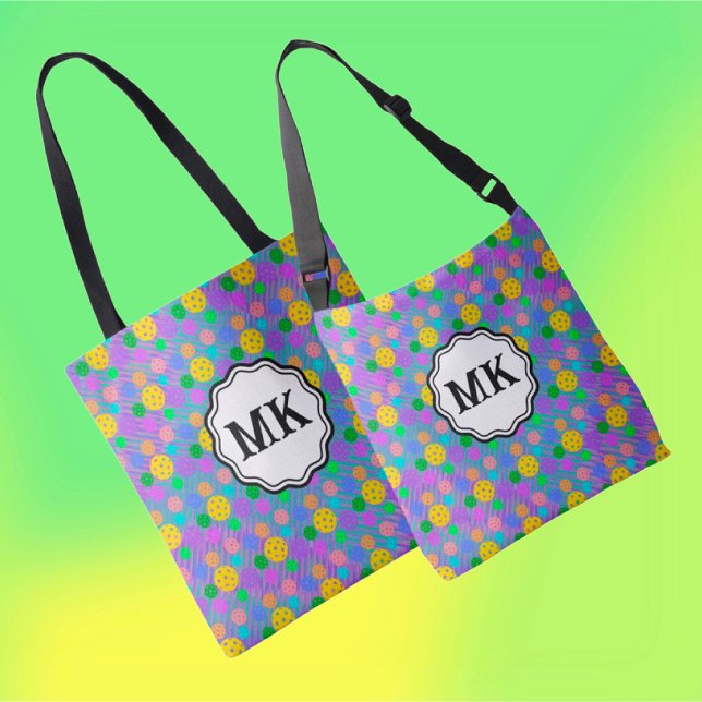 Sac Ajustable Monogramme Super Pickleballs Multicolores (Personalize these tote bags with name or monogram. 2 styles.)
