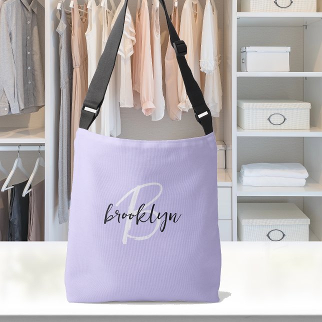 Sac Ajustable Monogramme tendance lavande blanc noir Script  (Créateur téléchargé)