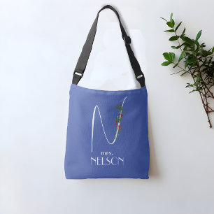 Sac Ajustable Monographie minimaliste de fleur sauvage bleu ense