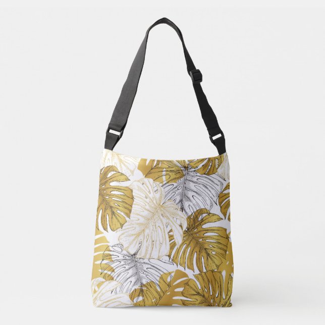 Sac Ajustable Monstera Feuilles : Blanc doré (Devant)