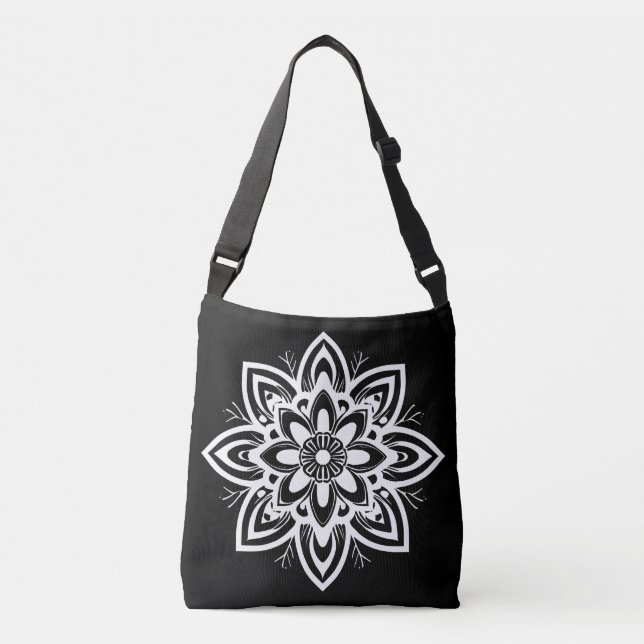 Sac Ajustable Motif à fleurs Mandala en noir et blanc (Devant)