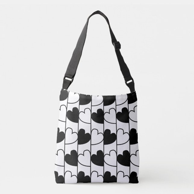 Sac Ajustable Motif à rayures et cœurs noir et blanc (Devant)