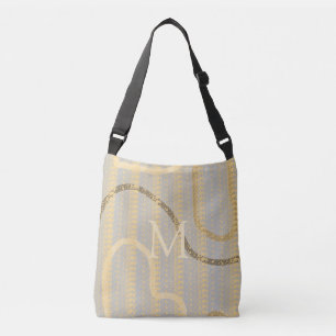 Sac Ajustable Motif Abstrait Monogrammé Crème Gris Or