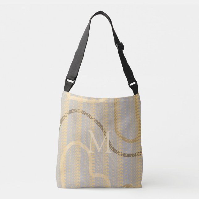 Sac Ajustable Motif Abstrait Monogrammé Crème Gris Or (Devant)