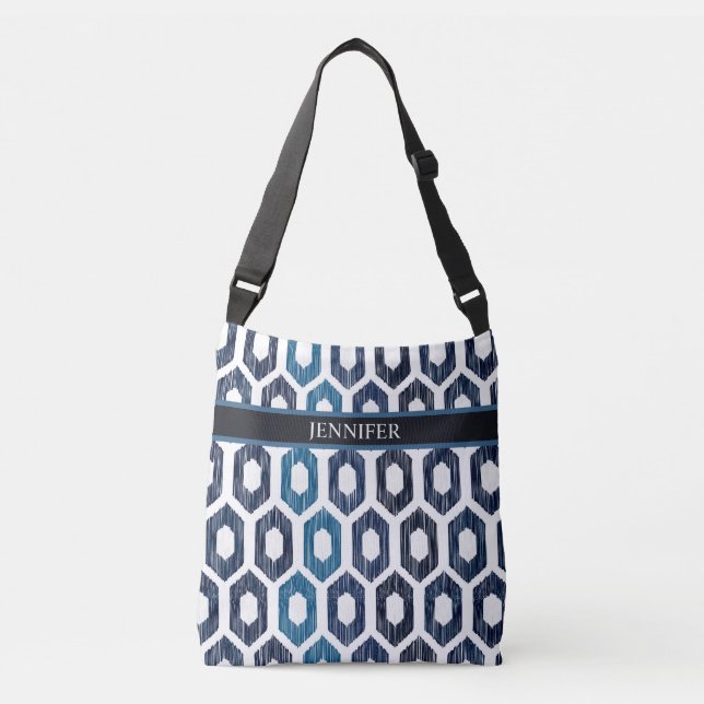 Sac Ajustable Motif bleu Abstrait géométrique Nom personnalisé (Devant)