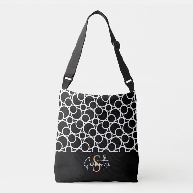 Sac Ajustable Motif Cercle noir et blanc avec Monogramme (Devant)