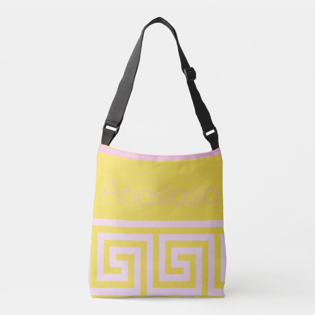 Sac Ajustable Motif clé grecque rose sur les femmes jaunes (Devant)