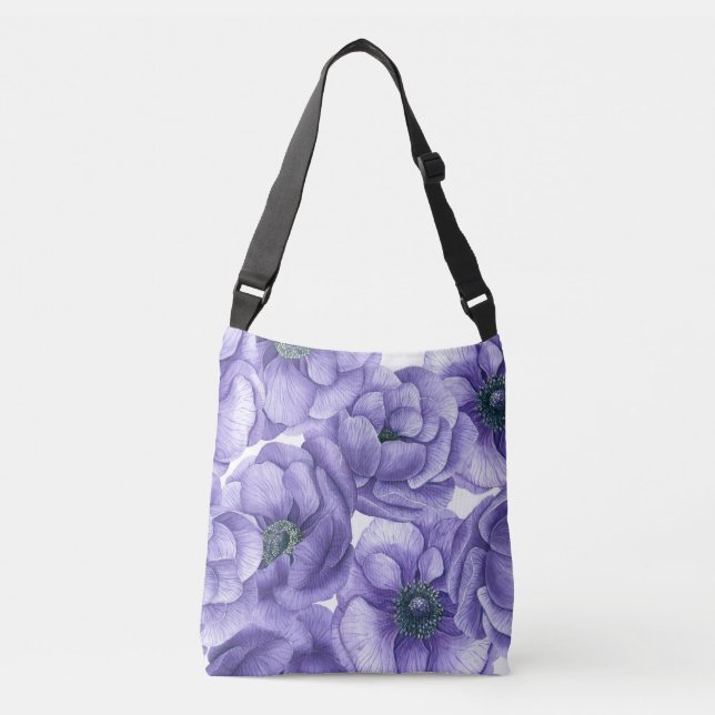 Sac Ajustable Motif d'aquarelle de fleurs d'anémone violet (Devant)