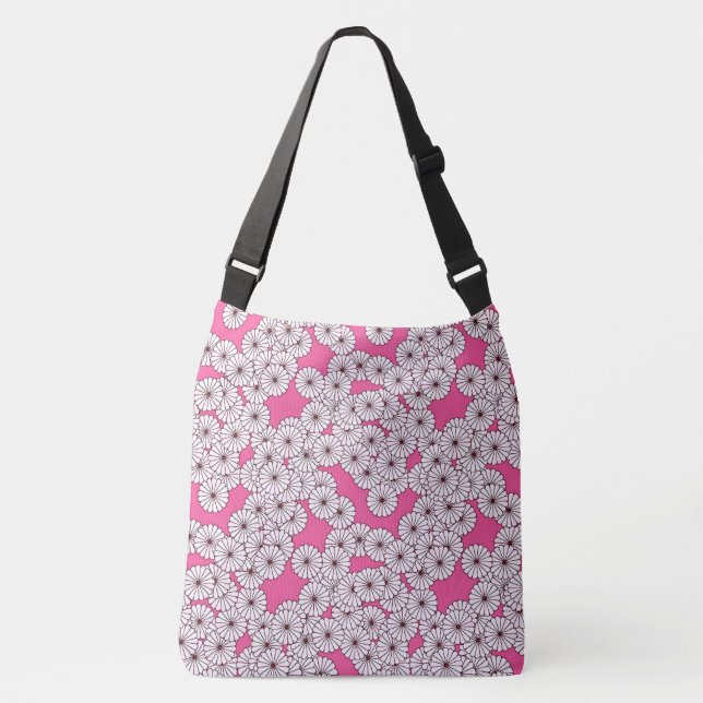 Sac Ajustable Motif de fleurs Art déco - blanc sur rose (Devant)