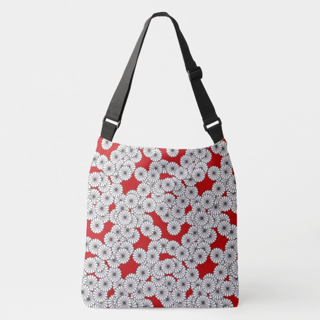 Sac Ajustable Motif de fleurs Art Déco - blanc sur rouge (Devant)