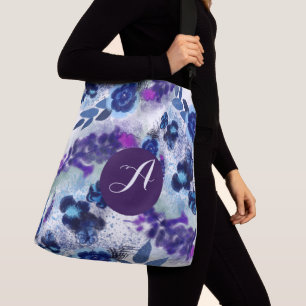 Sac Ajustable Motif de fleurs bleues et violettes à monogramme p