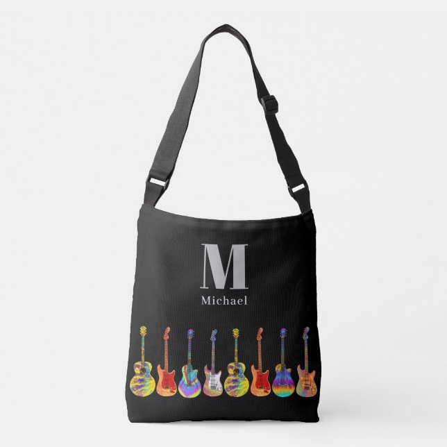 Sac Ajustable Motif de guitare funky sur Monogramme noir (Devant)