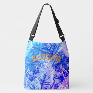 Sac Ajustable Motif de palmiers tropicaux, bleu, blanc, violet