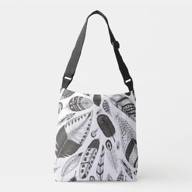 Sac Ajustable Motif de plumes noir et blanc (Devant)