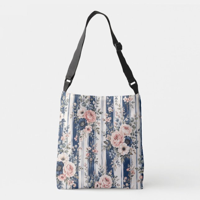 Sac Ajustable Motif de rayure florale marine à l'aquarelle (Dos)