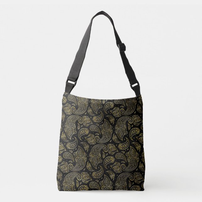 Sac Ajustable Motif de relief d'or de Paisley sur le noir (Devant)