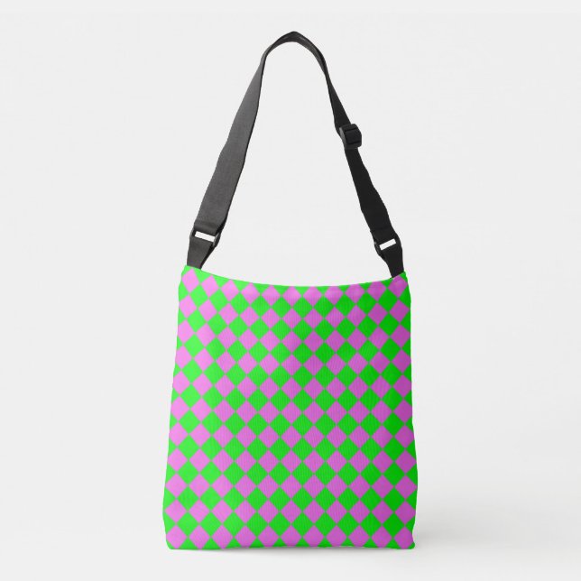 Sac Ajustable Motif diamant à carreaux rose vert  (Devant)
