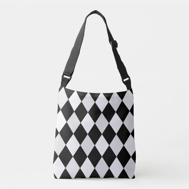 Sac Ajustable Motif diamant en harlequin noir et blanc (Devant)