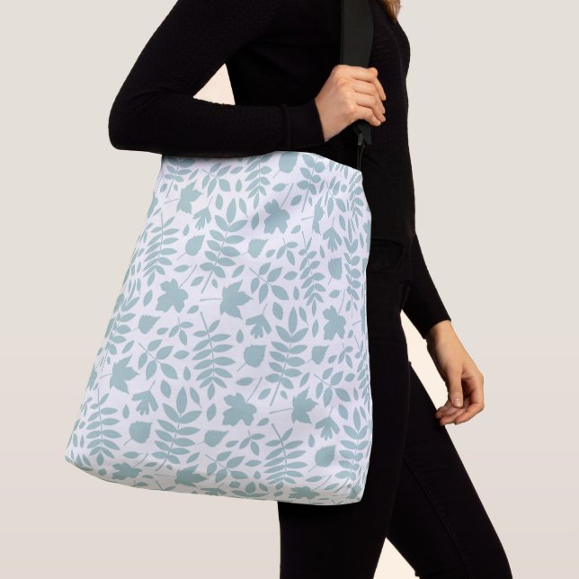 Sac Ajustable Motif Feuille perdu Turquoise sur blanc (De près)