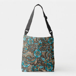 Sac Ajustable Motif Floral Paisley - turquoise et doré