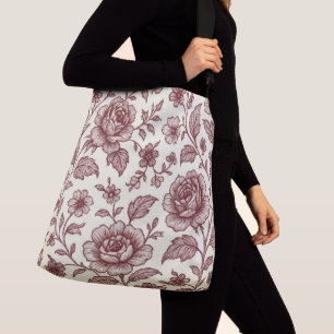 Sac Ajustable Motif Rose Vintage rouge foncé