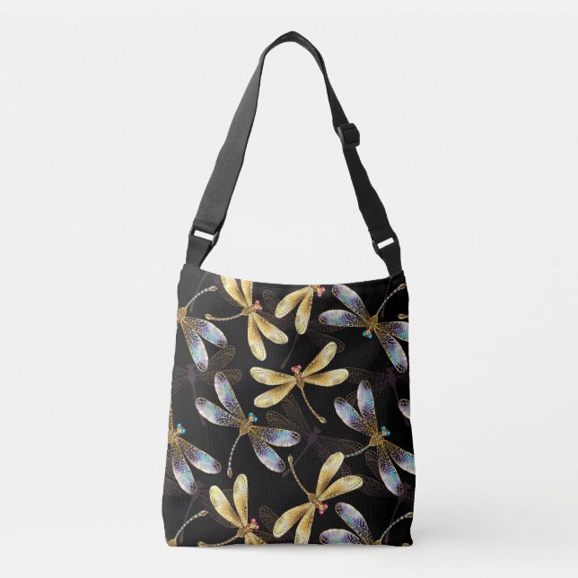 Sac Ajustable Motif sans couture avec libellules d'or (Devant)