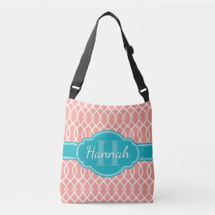 Sac Ajustable Motif Turquoise Monogramme rose blanc élégant
