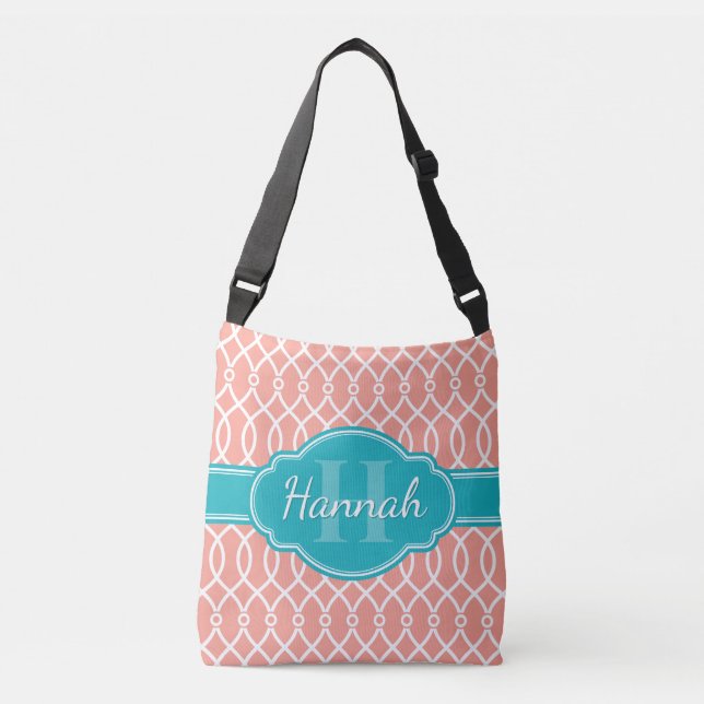 Sac Ajustable Motif Turquoise Monogramme rose blanc élégant (Devant)