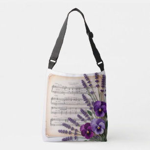 Sac Ajustable Musique Vintage et Fleurs de Lavande et Pensées Fl