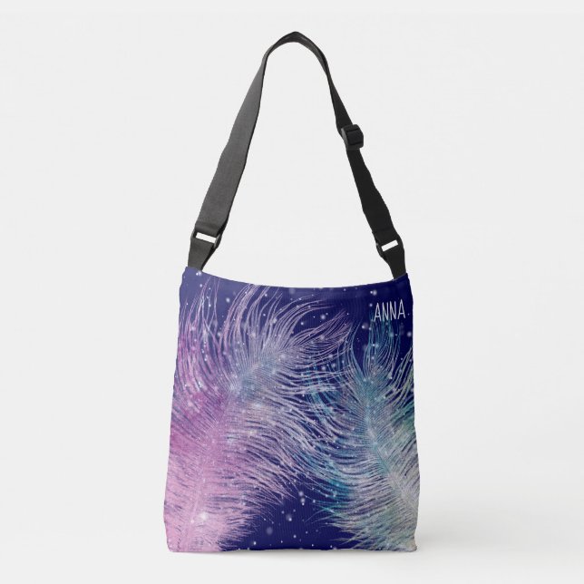 Sac Ajustable *~* Mystique Cosmique Boho Feathers Night Blue (Devant)