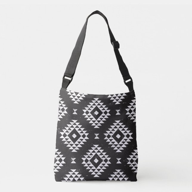 Sac Ajustable Navajo Géométrique : Tribal Blanc Noir. (Devant)