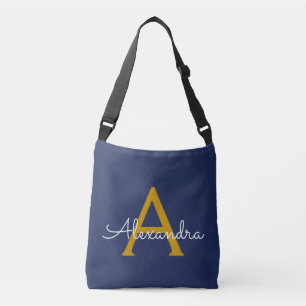 Sac Ajustable Navy Blue Gold Girl Script Monogramme Nom Moderne