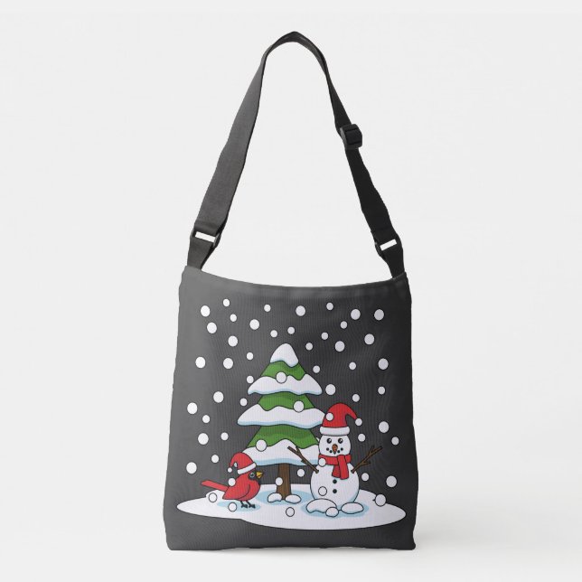 Sac Ajustable Neige tombant sur Cardinal, Snowman et Pine Tree (Devant)