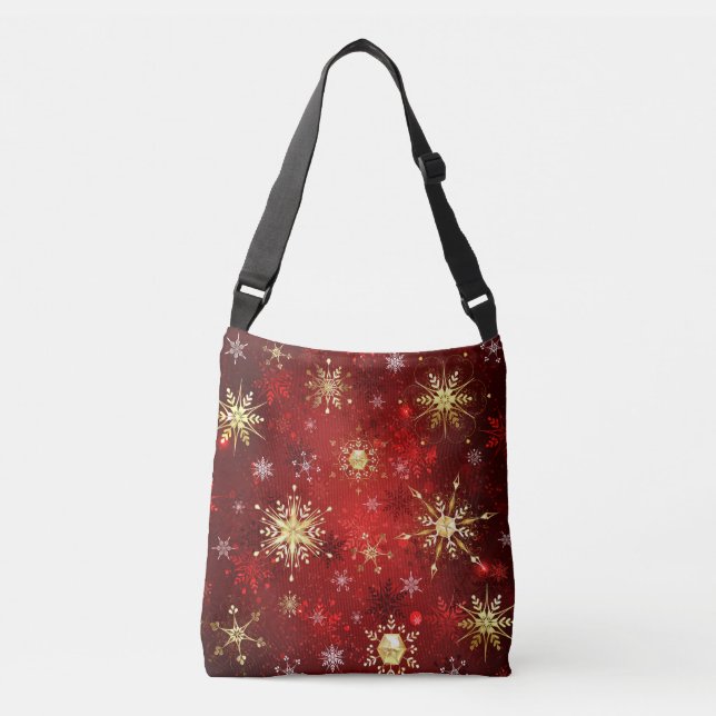 Sac Ajustable Noël Golden Snowflakes sur Arrière - plan rouge (Devant)