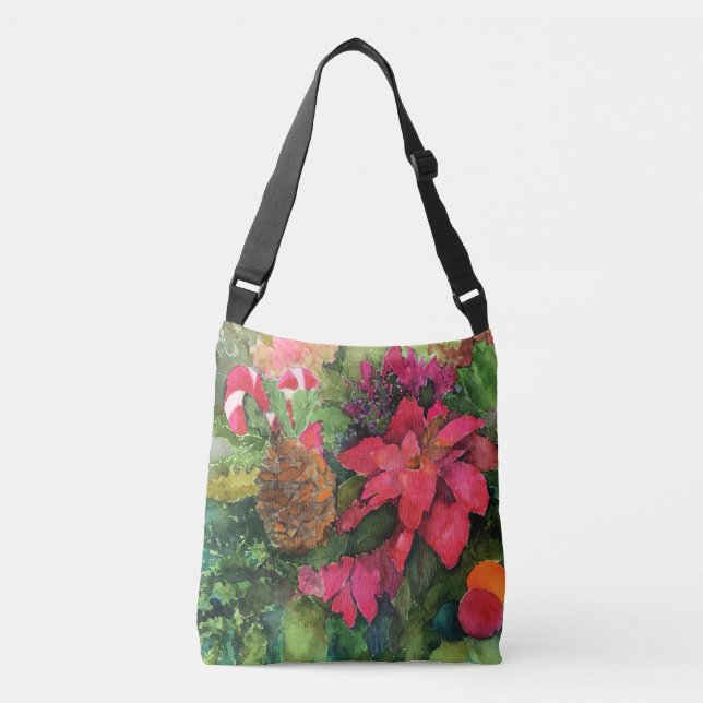 Sac Ajustable Noel Poinsettia peinture aquarelle originale (Devant)