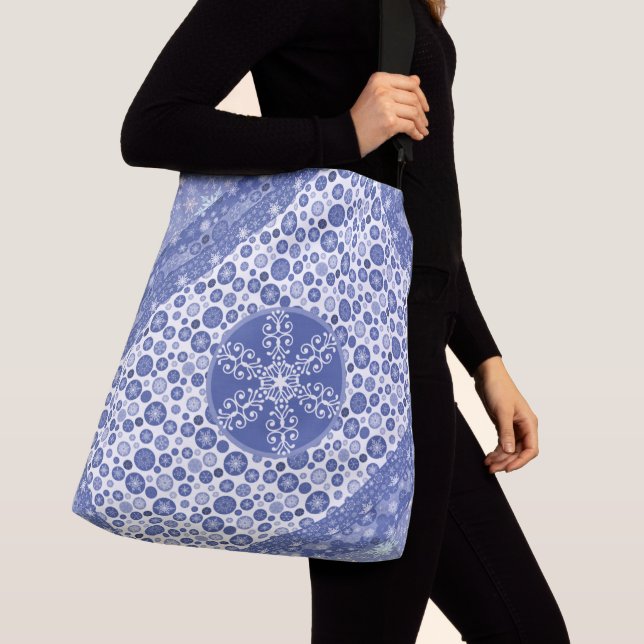 Sac Ajustable Noël Shopping Élégants Flakes Bleus (De près)