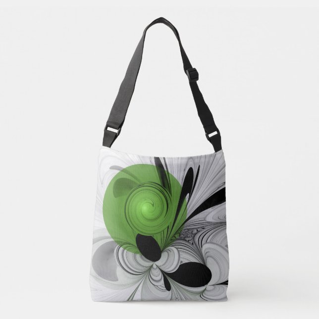 Sac Ajustable Noir Abstrait et blanc avec art fractal vert (Devant)