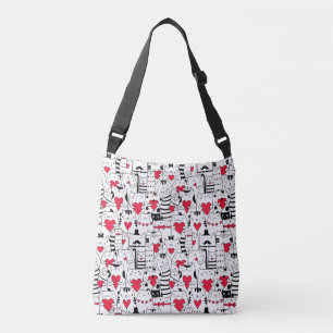 Sac Ajustable Noir Blanc Cute Chat Coeur Rouge