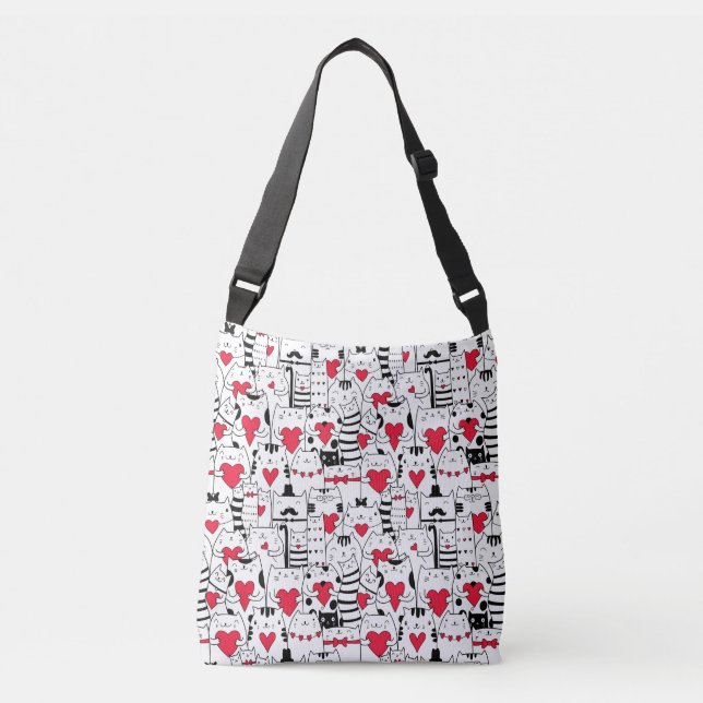Sac Ajustable Noir Blanc Cute Chat Coeur Rouge (Devant)
