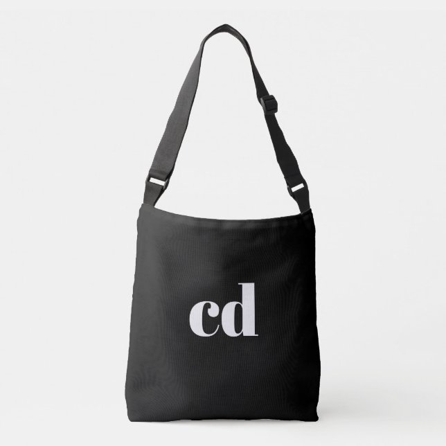 Sac Ajustable Noir blanc initiales monogramme moderne (Devant)