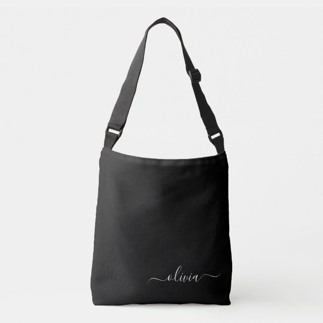 Sac Ajustable Noir Blanc Moderne Minimaliste Élégant Monogramme (Devant)