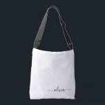 Sac Ajustable Noir Blanc Script Monogramme Nom Moderne<br><div class="desc">Anniversaire blanc et noir,  cadeau de baby shower ou de bachelorette pour quelqu'un qui aime le luxe glam et les styles chic.</div>