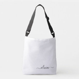 Sac Ajustable Noir Blanc Script Monogramme Nom Moderne