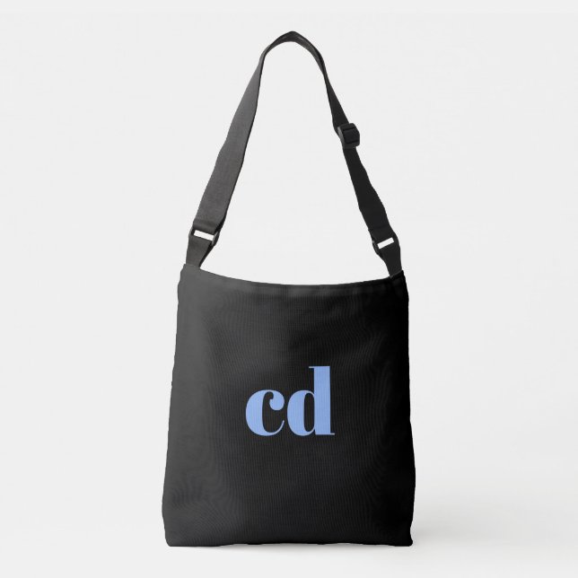 Sac Ajustable Noir bleu monogramme initiales élégant moderne (Devant)