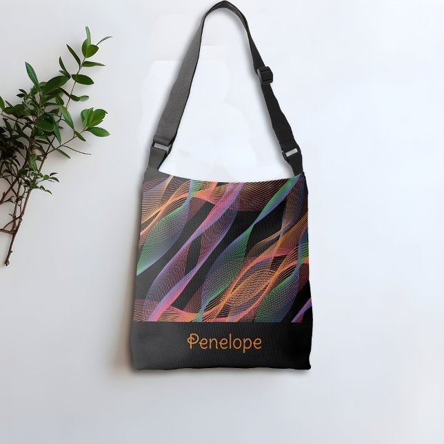Sac Ajustable Noir élégant nom ondulé coloré (Créateur téléchargé)