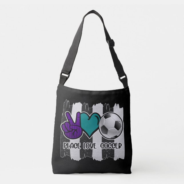 Sac Ajustable Noir et blanc Striped Peace Love Soccer (Devant)